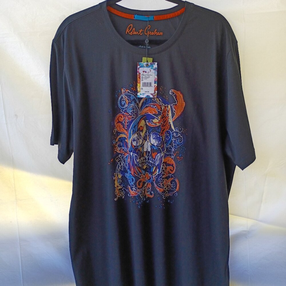 Robert Graham T Shirt Black Splash skull 100% cotton Sz 2XL NWT